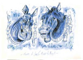 comic illustration pferd und schwein
